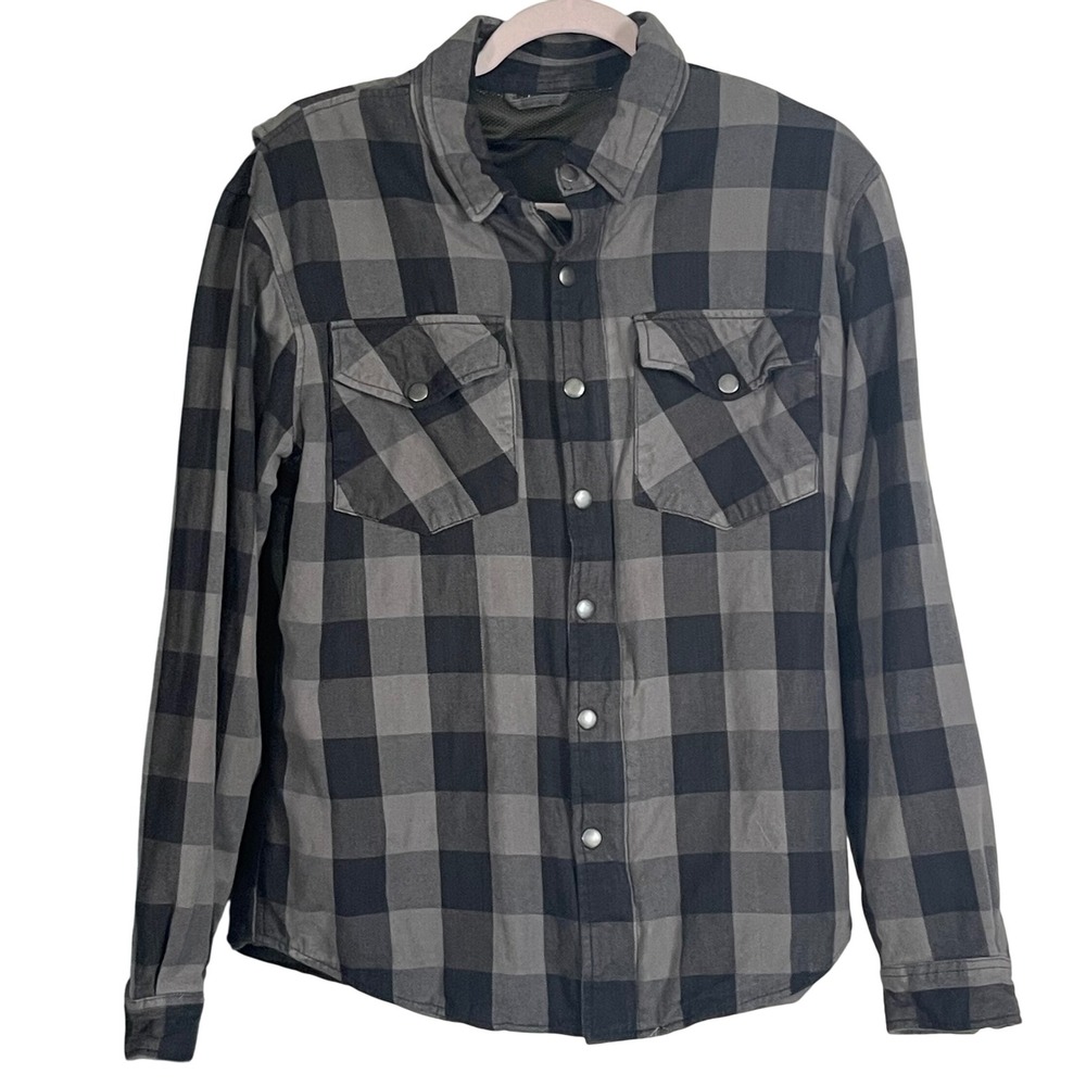 Road Armor CE‎ Aramid Lined Motorcycle Riding Flannel Shirt Black Gray Plaid M